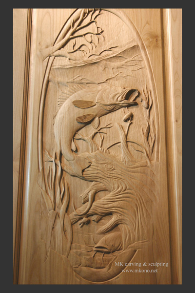 walleye pickerel carved door 1