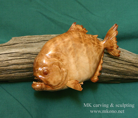 Piranha wood carving - up