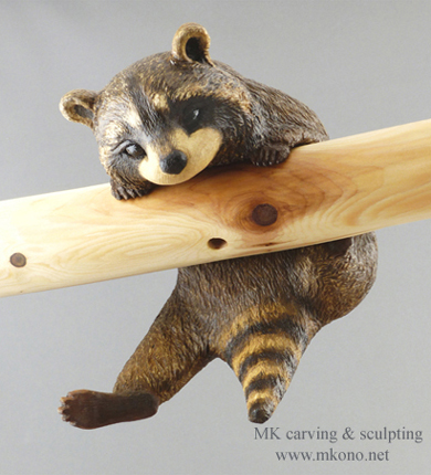 Raccoon woodcarving by MK Carving Canada