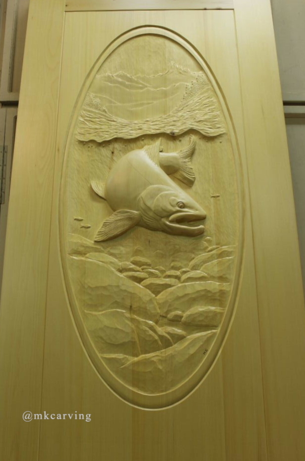 Salmon door woodcarving