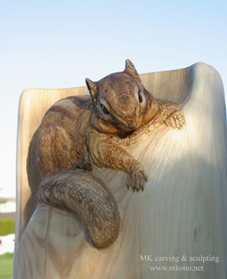 Chipmunk wood carving _front