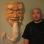 Japanese Noh mask Okina woodcarving